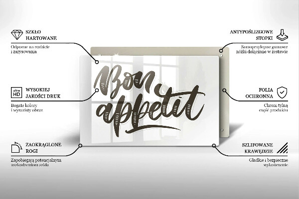 Skleněná deska do kuchyně Bon appetit nápis