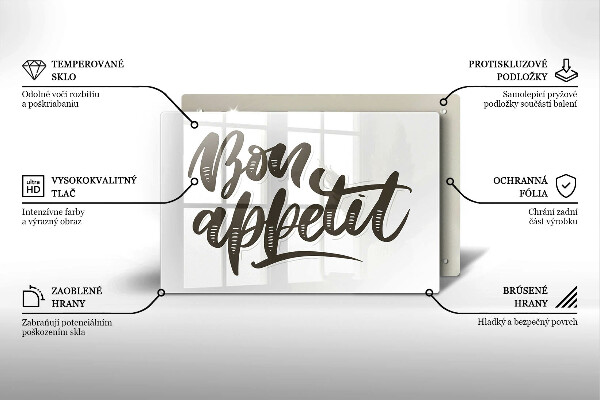Skleněná deska do kuchyně Bon appetit nápis