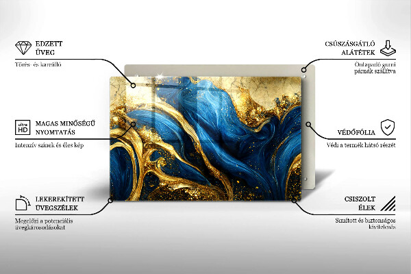 Skleněná deska do kuchyně Modrý a zlatý mramor