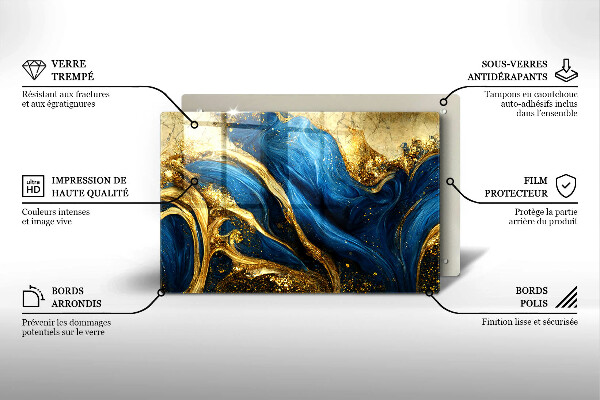 Skleněná deska do kuchyně Modrý a zlatý mramor