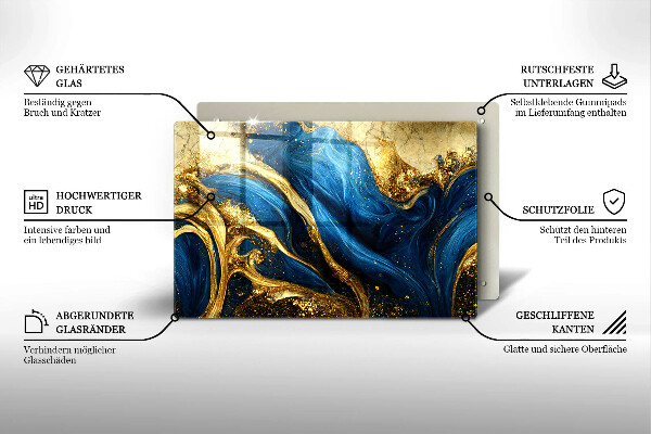 Skleněná deska do kuchyně Modrý a zlatý mramor