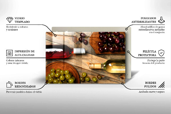 Skleněná deska do kuchyně Láhve vína a hrozny