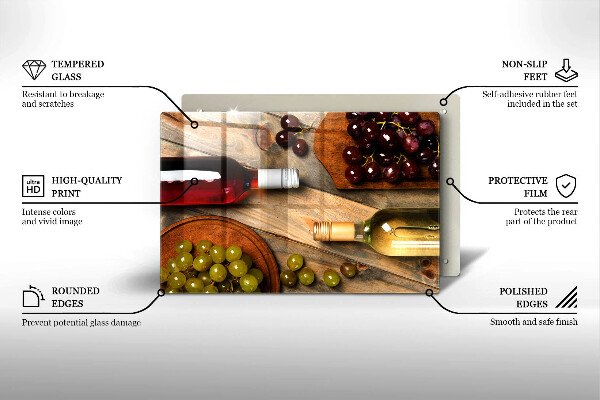 Skleněná deska do kuchyně Láhve vína a hrozny