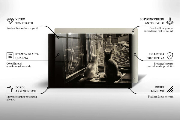 Skleněná deska do kuchyně Kočičí město a okno
