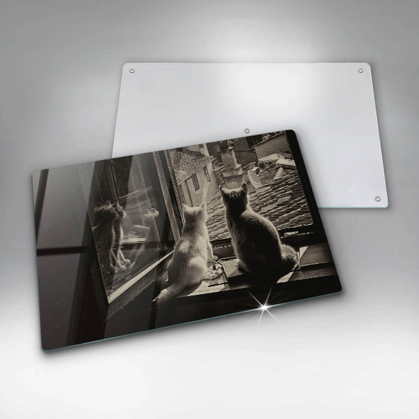 Skleněná deska do kuchyně Kočičí město a okno