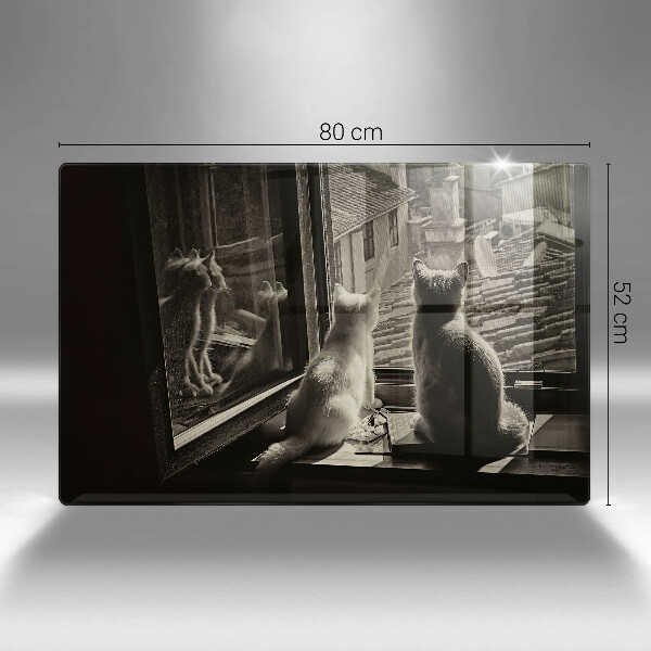 Skleněná deska do kuchyně Kočičí město a okno