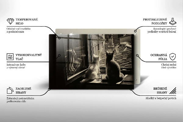 Skleněná deska do kuchyně Kočičí město a okno