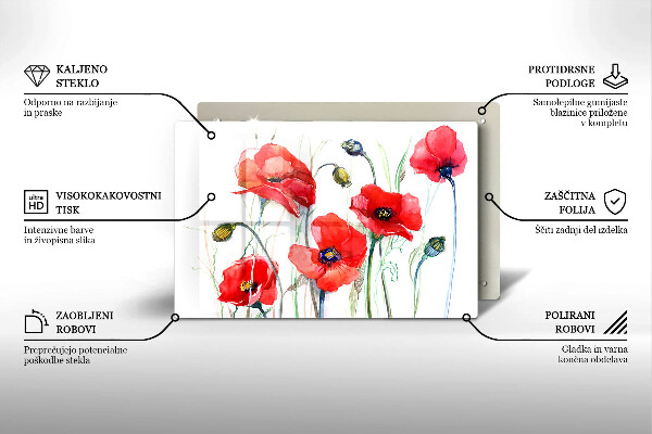 Skleněná deska do kuchyně Květy červeného máku