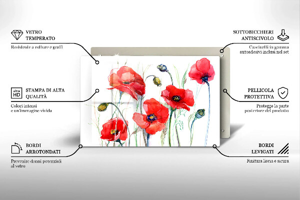 Skleněná deska do kuchyně Květy červeného máku