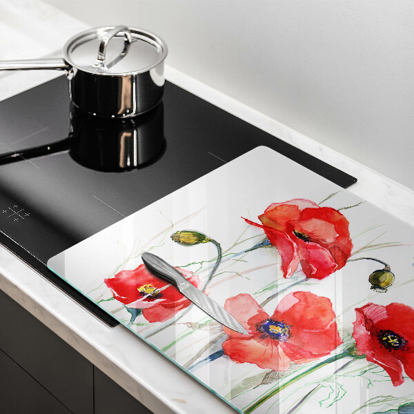 Skleněná deska do kuchyně Květy červeného máku