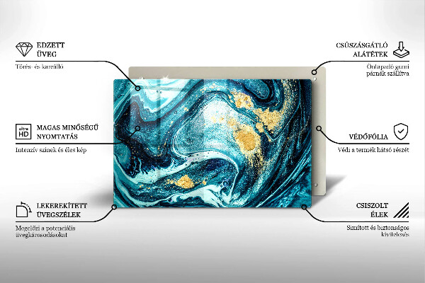 Skleněná deska do kuchyně Modré zlato abstrakce