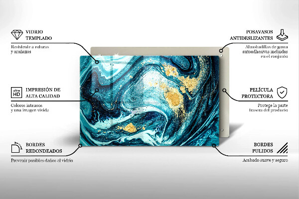 Skleněná deska do kuchyně Modré zlato abstrakce