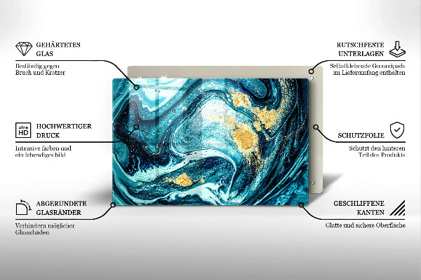 Skleněná deska do kuchyně Modré zlato abstrakce