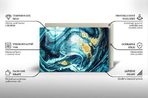 Skleněná deska do kuchyně Modré zlato abstrakce