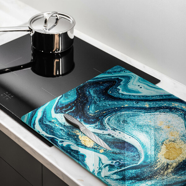 Skleněná deska do kuchyně Modré zlato abstrakce