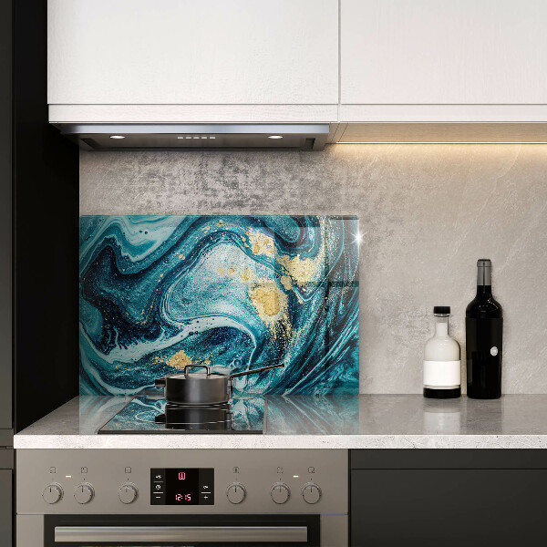 Skleněná deska do kuchyně Modré zlato abstrakce