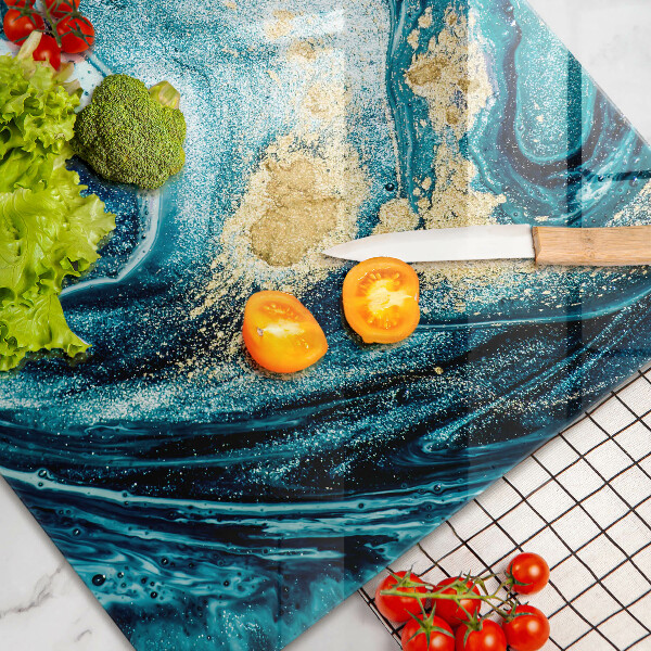 Skleněná deska do kuchyně Modré zlato abstrakce