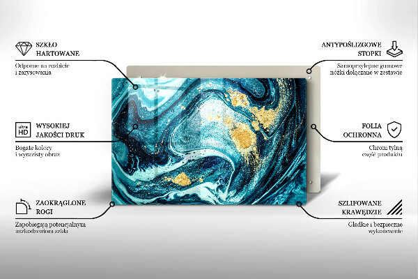 Skleněná deska do kuchyně Modré zlato abstrakce