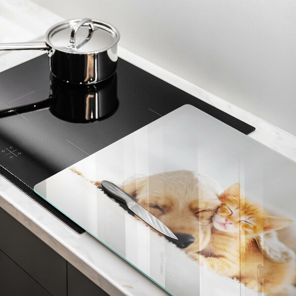 Krájecí prkénko skleněné Zvířata pes a kočka