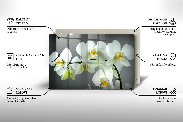 Skleněná deska do kuchyně Bílé květy orchidejí