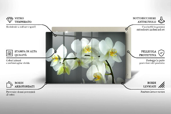 Skleněná deska do kuchyně Bílé květy orchidejí