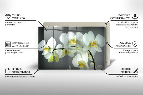 Skleněná deska do kuchyně Bílé květy orchidejí