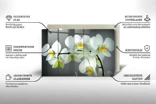Skleněná deska do kuchyně Bílé květy orchidejí