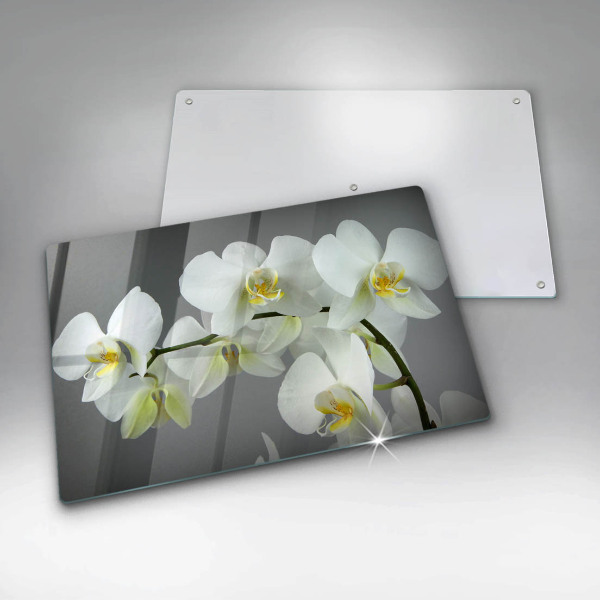 Skleněná deska do kuchyně Bílé květy orchidejí