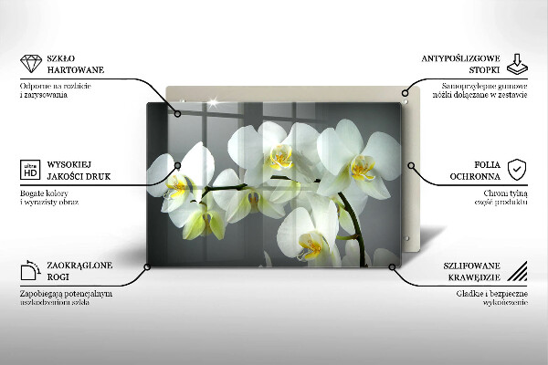 Skleněná deska do kuchyně Bílé květy orchidejí