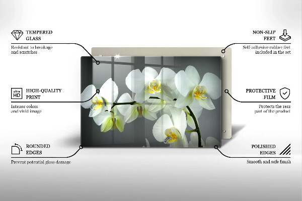 Skleněná deska do kuchyně Bílé květy orchidejí