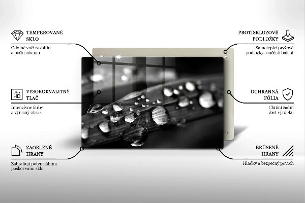 Krájecí prkénko skleněné Kapky rosy na listech