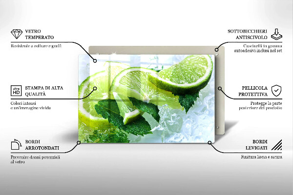 Krájecí prkénko skleněné Limetková máta a led
