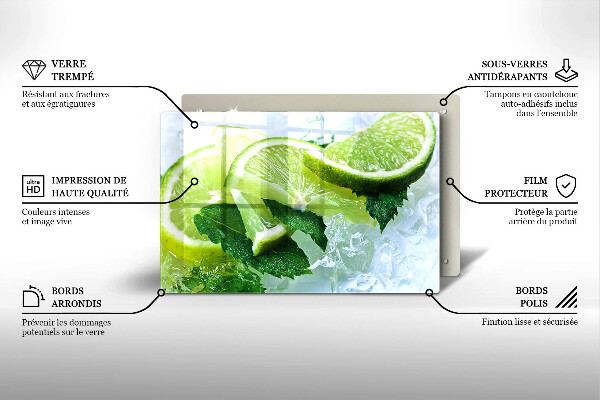 Krájecí prkénko skleněné Limetková máta a led