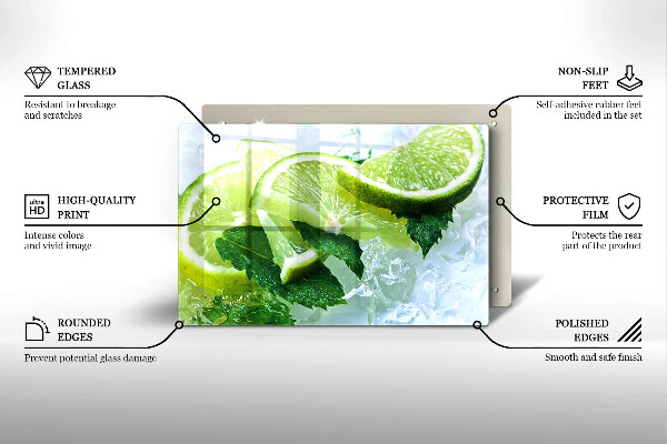 Krájecí prkénko skleněné Limetková máta a led