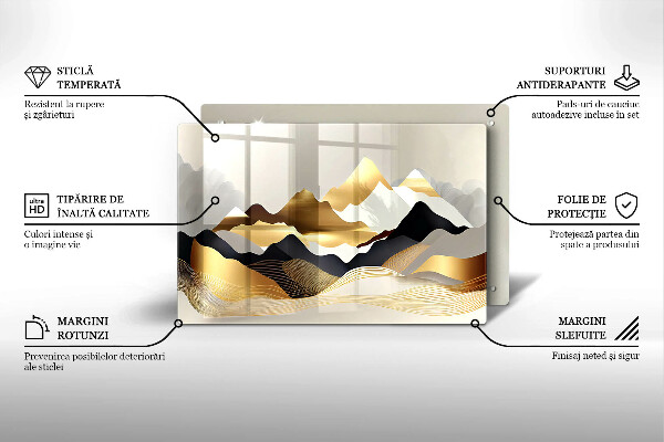 Krájecí prkénko skleněné Abstraktní zlaté hory