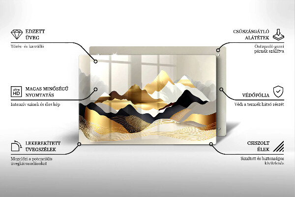 Krájecí prkénko skleněné Abstraktní zlaté hory