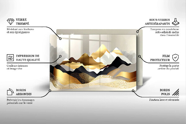 Krájecí prkénko skleněné Abstraktní zlaté hory