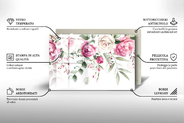 Krájecí prkénko skleněné Akvarel růže