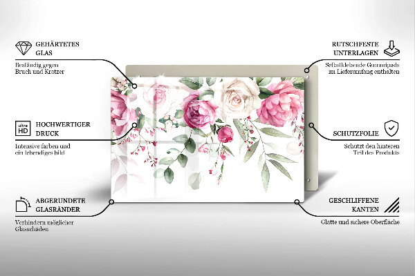 Krájecí prkénko skleněné Akvarel růže