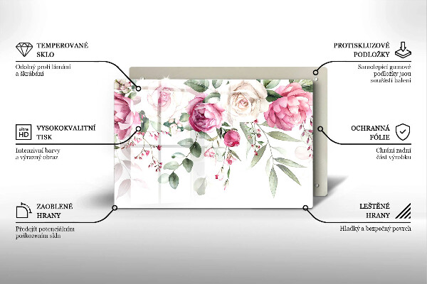 Krájecí prkénko skleněné Akvarel růže