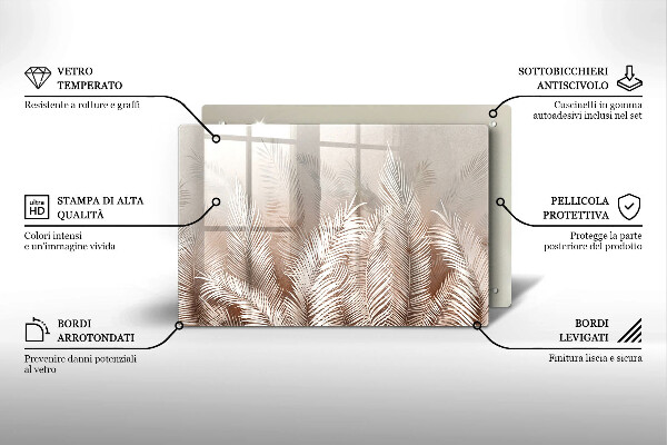 Krájecí prkénko skleněné Boho vegetační listy