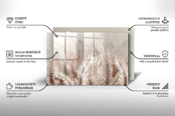 Krájecí prkénko skleněné Boho vegetační listy