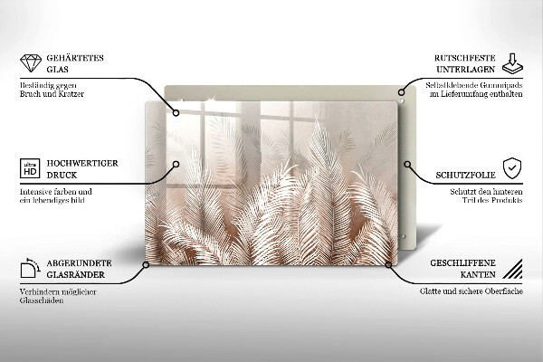 Krájecí prkénko skleněné Boho vegetační listy