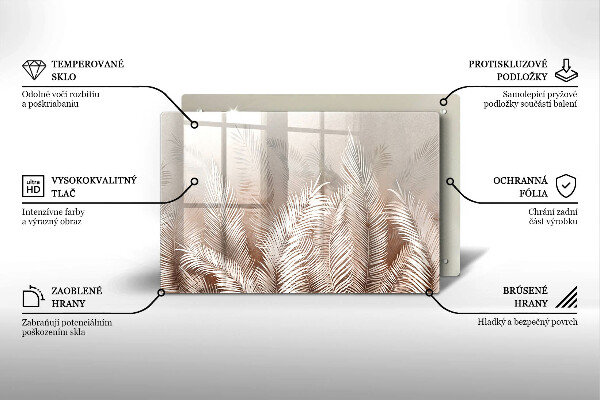 Krájecí prkénko skleněné Boho vegetační listy