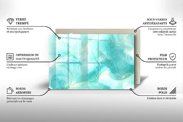 Krájecí prkénko skleněné Modrá a zlatá abstrakce
