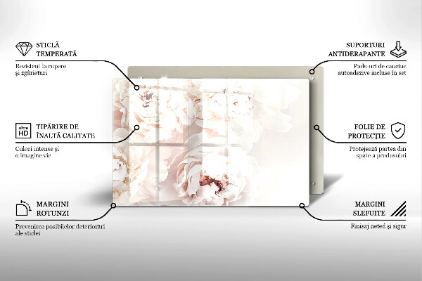 Krájecí prkénko skleněné Pastelové pivoňky