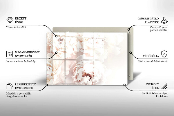 Krájecí prkénko skleněné Pastelové pivoňky