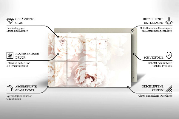 Krájecí prkénko skleněné Pastelové pivoňky