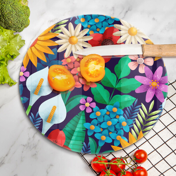 Skleněná deska do kuchyně Květiny louka ilustrace