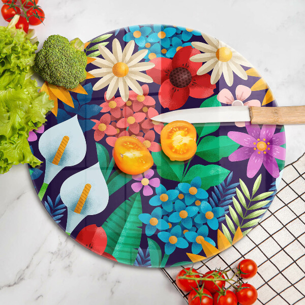 Skleněná deska do kuchyně Květiny louka ilustrace